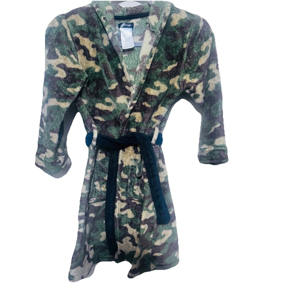 Cuddl Duds Kids Camo Hooded Robe Pockets & belt sz M 8/10 boys bath